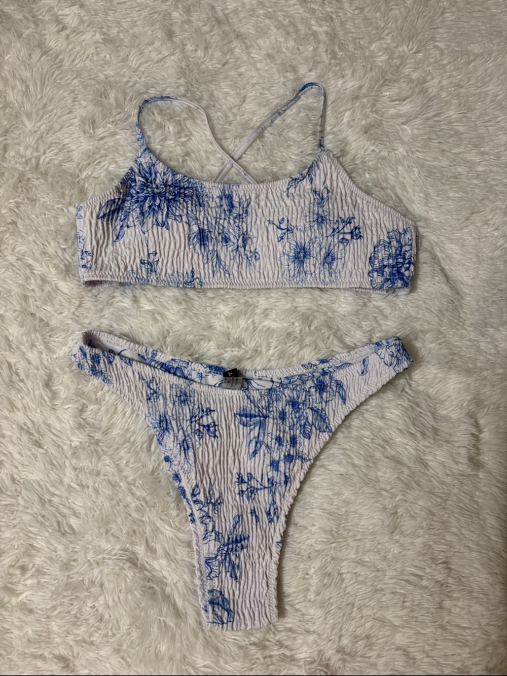NWOT Volafa White And Blue Textured 2 Piece Bikini Swim Set Size L